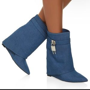 Denim Mid Calf Boots